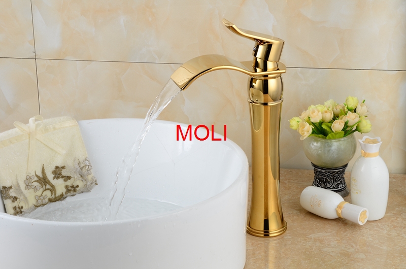 contemporary bathroom tall faucet soild copper waterfall faucets single handle single hole wash basin tap mixer