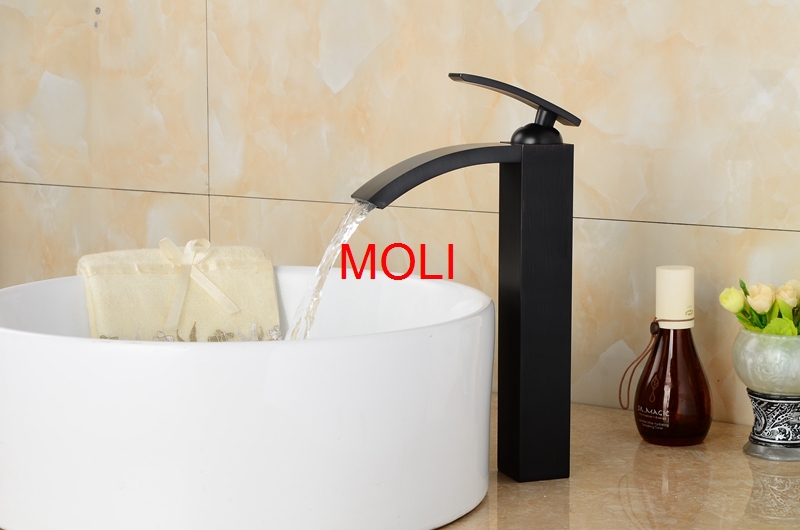 contemporary black faucet soild brass oil rubbed bronze bathroom waterfall faucets cold and water tap