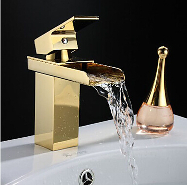 gold bathroom faucet ti-pvd finish golden faucet water tap bathroom waterfall basin faucet