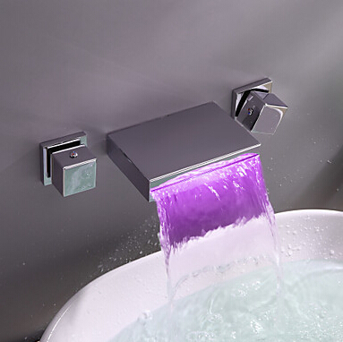 led water faucet light 3 colors waterfall widespread contemporary bathroom torneiras para pia de banheiro