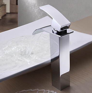 square tall waterfall faucet brass bathroom water tap