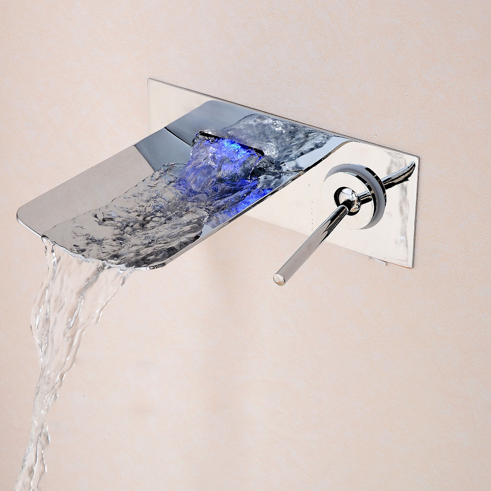 temperature controlled led faucet bathroom waterfall faucets wall mounted washbasin tap mixer torneira banheiro