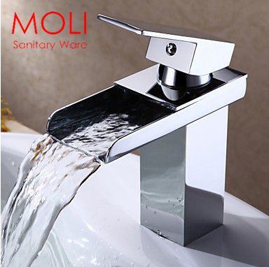 waterfall bathroom basin faucet square brass sink water mixer tap in the bathroom