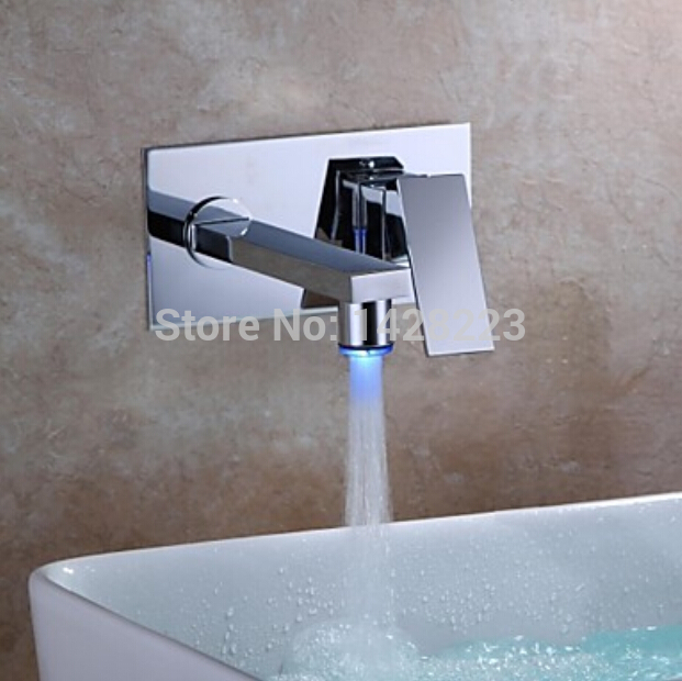 chrome finish single handle wall mounted color changing led bathroom sink faucet double holes basin mixer taps