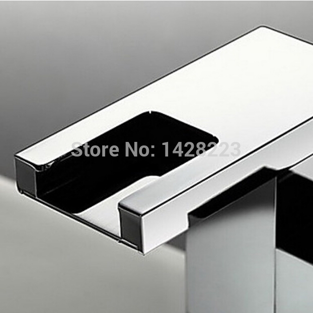 luxury square waterfall bathroom vessel sink faucet deck mounted single handle chrome finished
