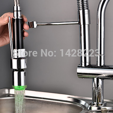 multifunction dual spout led color changing kitchen mixer tap deck mounted single handle kitchen sink faucet