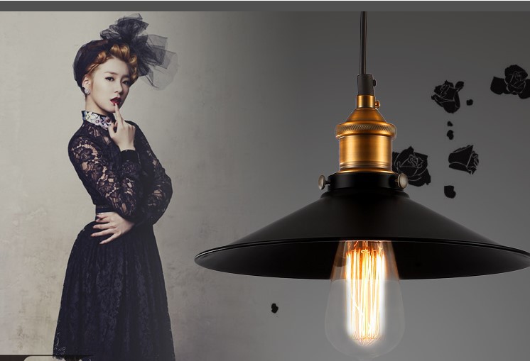 60w retro style loft edison vintage lamp industrial pendant light fixtures with black lampshade,handing lamp light