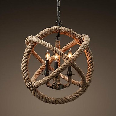 country retro loft style vintage industrial pendant light lamp with 3 lights hemp rope,luminaire lamparas colgantes