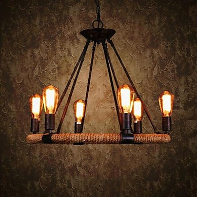 country retro loft style vintage industrial pendant light lamp with 6 lighting hemp rope