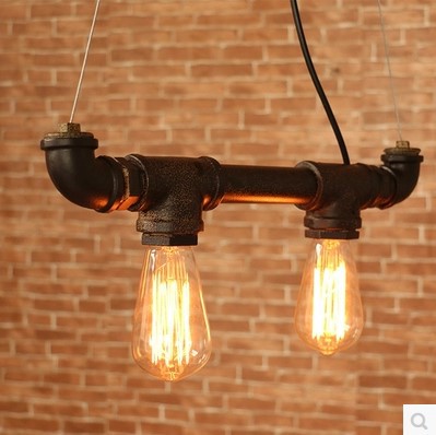 loft style edison industrial pendant lamp fixtures with 2 lights , water pipe retro lamp vintage lighting
