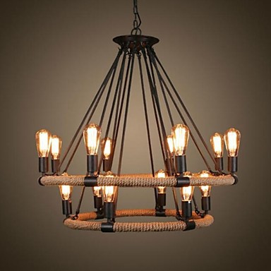 retro country loft style hemp rope edison vintage industrial pendant lighting lamp with 14 lights for dinning room