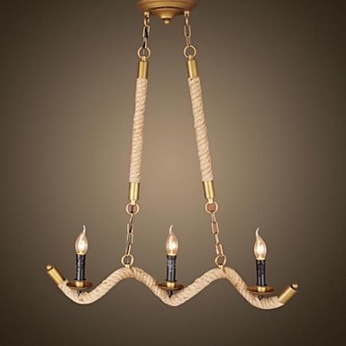 retro country loft style vintage industrial pendant light lamp with 3 light hemp rope,lustre de sala teto