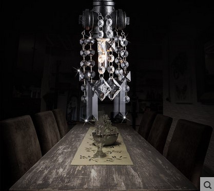 retro loft style crystal vintage lamp industrial pendant light pipe hanging lamp ,lustre de cristal lamparas colgantes