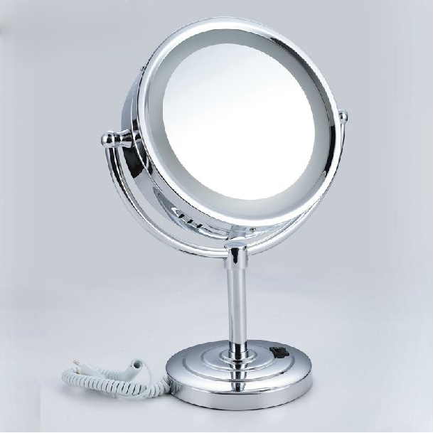 8" bathroom accessories 1x3x make-up tool brass beauty makeup mirror magnifying led chrome finish espelho makeup dual face 1158