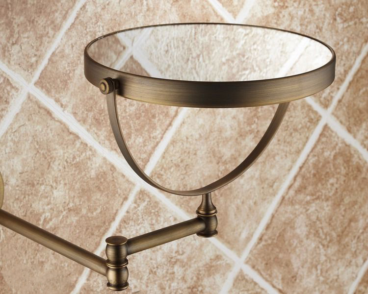 antique 8" double side bathroom folding brass shave makeup mirror wall mounted extend with arm round 1x3x magnifying 1506f