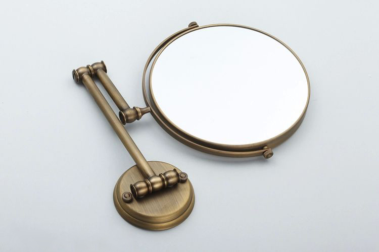 antique 8" double side bathroom folding brass shave makeup mirror wall mounted extend with arm round 1x3x magnifying 1506f