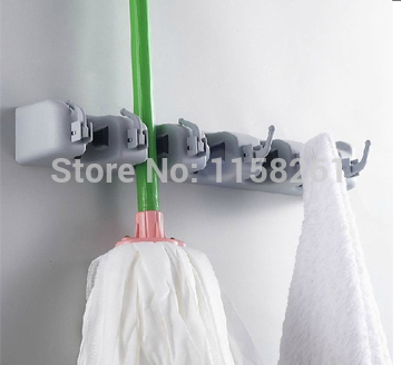 wall mounted plastic mop frame multi-functional with hook mop shelf mop rack 5 hang 6 hooks wf-2562