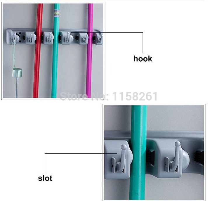 wall mounted plastic mop frame multi-functional with hook mop shelf mop rack 5 hang 6 hooks wf-2562 - Click Image to Close