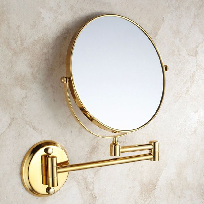 8" golden dual makeup mirrors 1:1 and 1:3 magnifier copper cosmetic bathroom double faced bath mirror espelho makeup 1308a