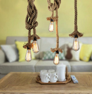vintage rope e27 chandelier loft creative personality industrial lamp edison bulb american style for living room