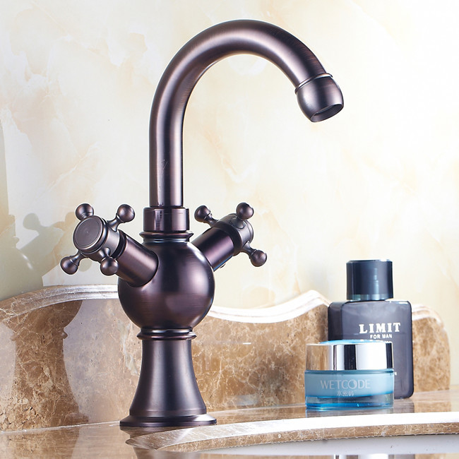 oil-rubbed bronze retro style deck mounted and cold water basin vessel sink faucet dual handles bathroom basin mixer r1101c