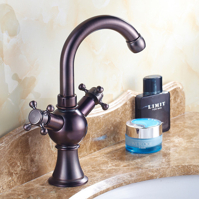 oil-rubbed bronze retro style deck mounted and cold water basin vessel sink faucet dual handles bathroom basin mixer r1101c