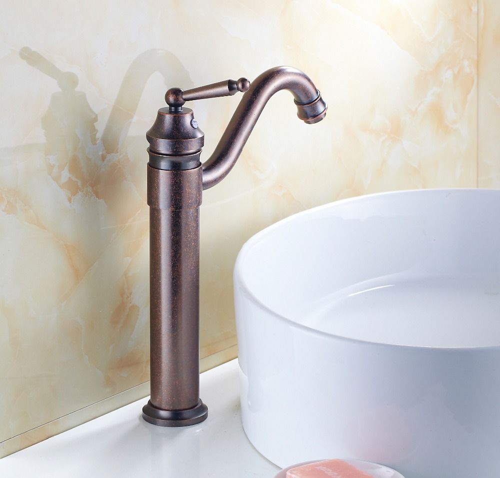 red antique brass tall bathroom faucet bath vessel sink basin mixer taps swivel spout and cold h833a