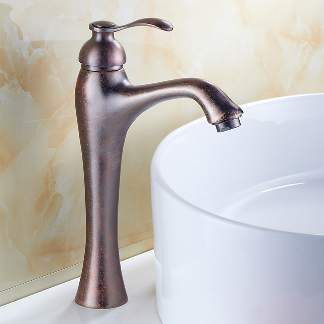 red bronze retro style deck mounted brass single lever bathroom mixer faucet and cold water h103a