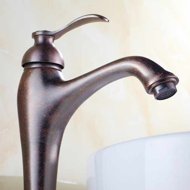 red bronze retro style deck mounted brass single lever bathroom mixer faucet and cold water h103a
