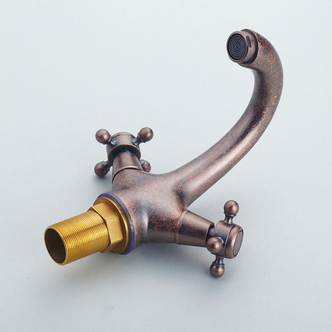 whole and retail red antique brass bathroom faucet basin dual handles deck mounted mixer tap h848