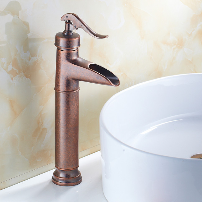 whole and retail single handle waterfall bathroom basin sink faucet red antique brass mixer tap h668a