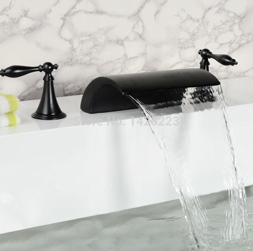 deck mounted waterfall bathroom basin sink mixer faucet oil rubbed bronze 3pcs bathtub faucet taps