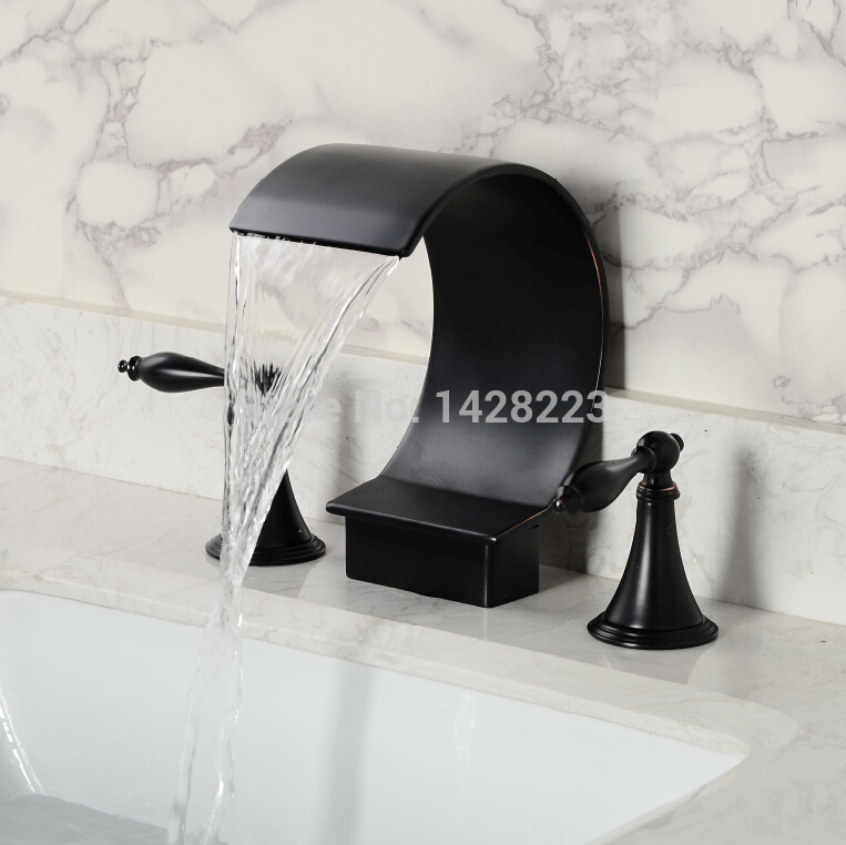 new arrive deck mounted waterfall bathroom tub mixer faucet dual handles bathroom basin sink faucet