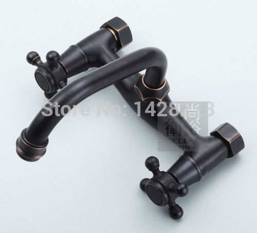 new oil rubbed bronze swivel spout dual handles kitchen sink faucet wall mounted dual hole kitchen taps