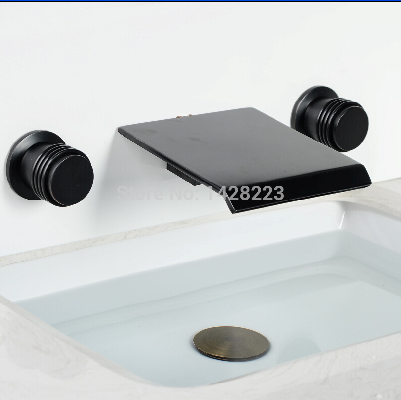 oil rubbed bronze classic wall mounted waterfall basin faucet dual handle three holes bathroom bathtub mixer taps