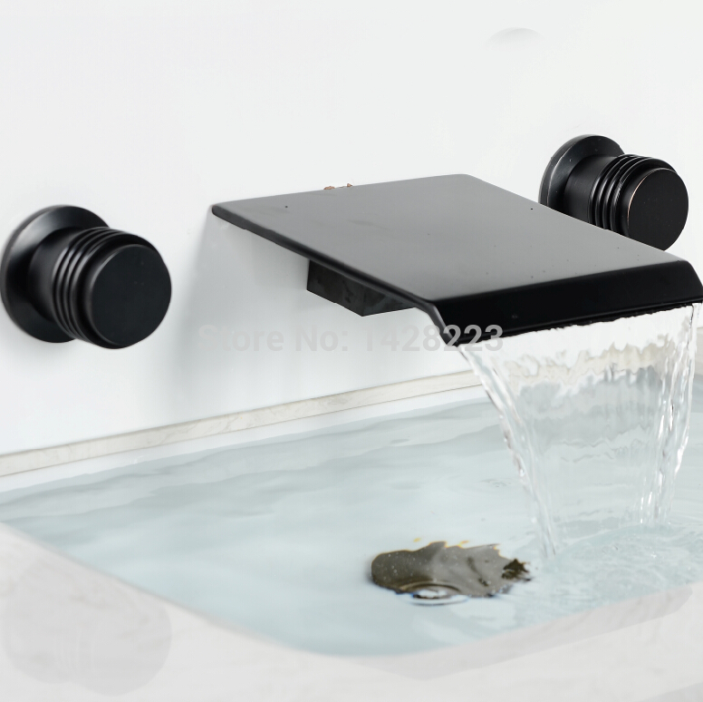 oil rubbed bronze classic wall mounted waterfall basin faucet dual handle three holes bathroom bathtub mixer taps