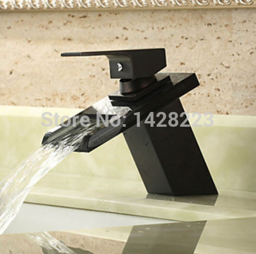 oil rubbed bronze deck mounted waterfall glass spout basin faucet taps single handle square bathroom sink mixer taps