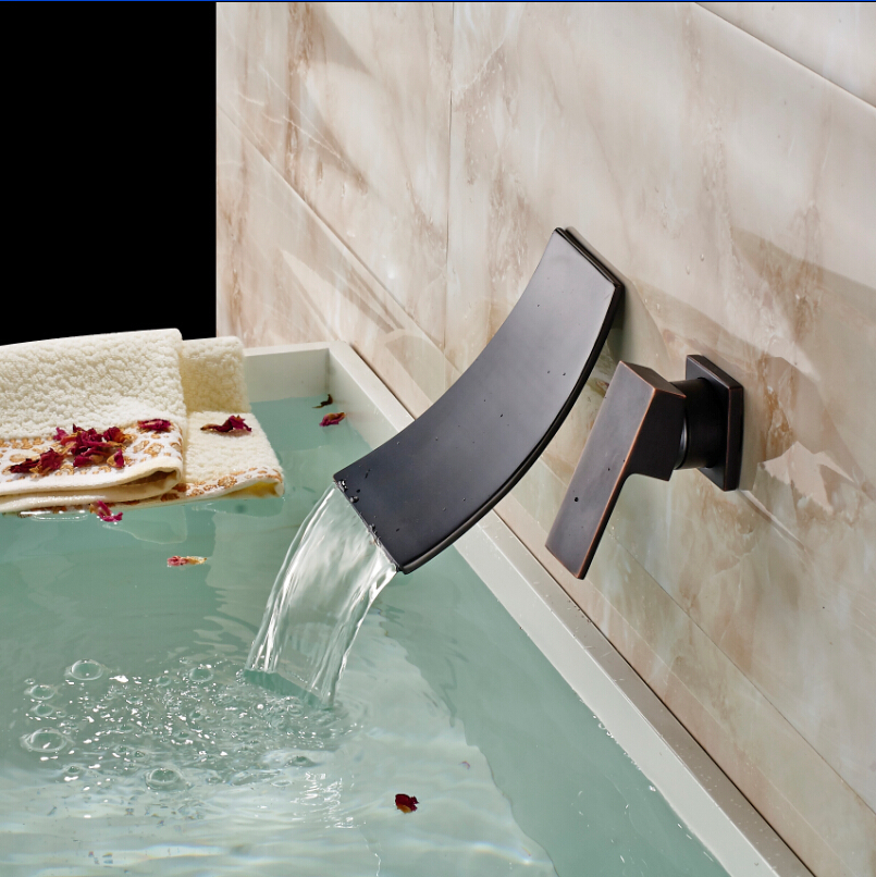 wall mount waterfall spout basin faucet single handle two holes and cold water bathroom mixer taps