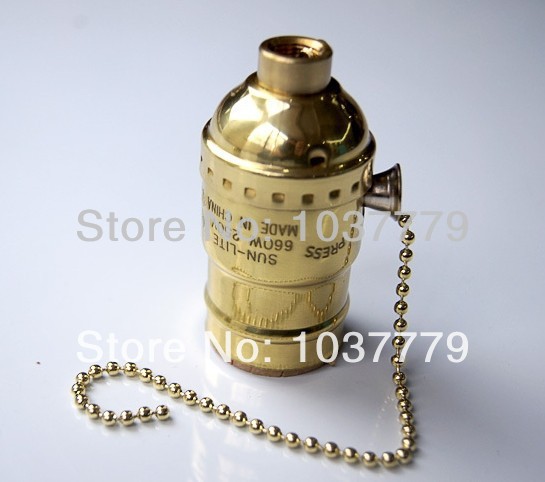 10pcs/lot e27 fitting gold aluminum lamp socket with pull chain switch