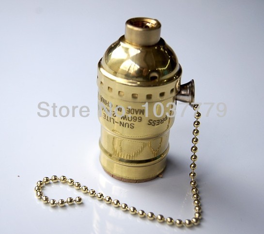 50pcs/lot e27 aluminum lamp holder with chain switch in gold color