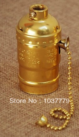 aluminum gold e27 fitting lamp holder with pull chain switch