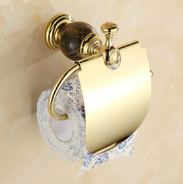 bathroom accessories luxury jade decoration gold brass toilet paper holders waterproof tissue bathroom sanitary hy-40b