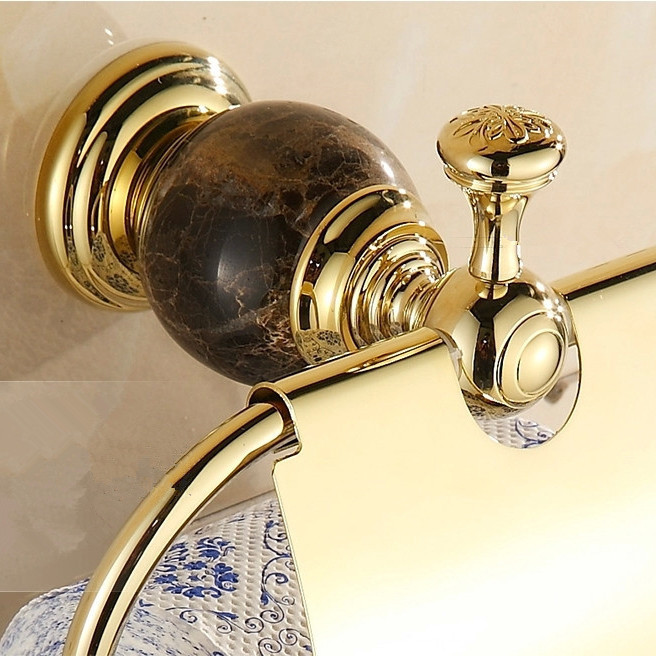 bathroom accessories luxury jade decoration gold brass toilet paper holders waterproof tissue bathroom sanitary hy-40b