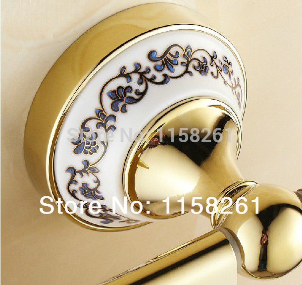 sell bathroom accessories blue & white porcelain solid brass golden finish toilet paper holder/bathroom product st-3396