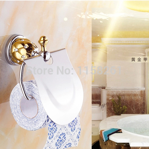 toilet paper holder,roll holder,tissue holder,solid brass chrome+gold finished-bathroom accessories products 5408