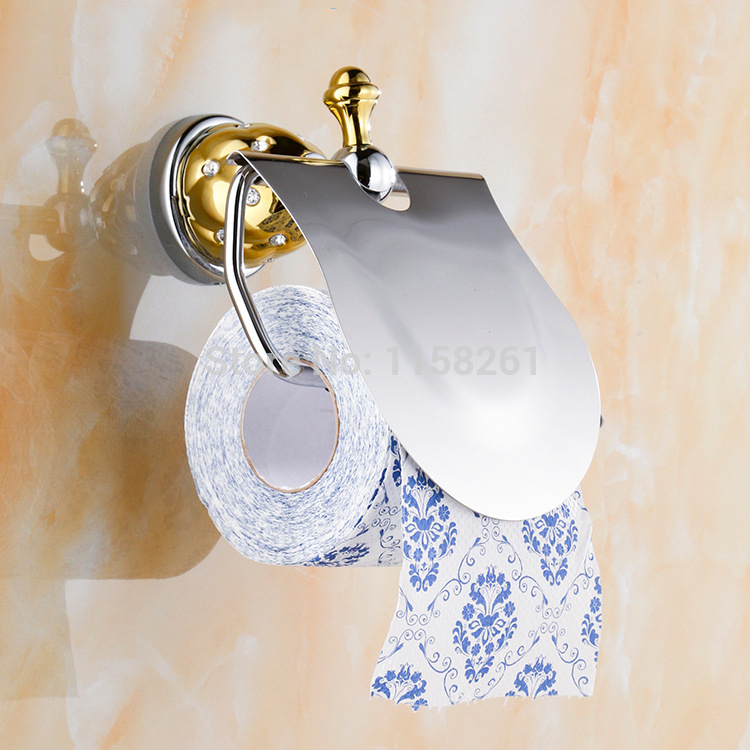 toilet paper holder,roll holder,tissue holder,solid brass chrome+gold finished-bathroom accessories products 5408