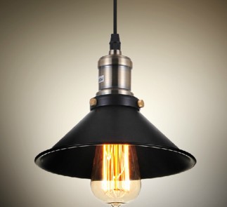 est 20th c. factory filament metal shade antique brass black finished industrial iron edison pendant lamps