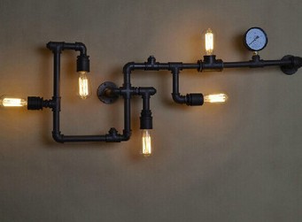 2pcs/lot water pipe wall lamp vintage aisle lamp loft iron wall lamp black finished e27 suit for 110-240v