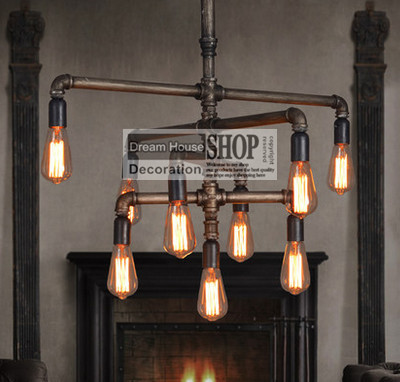 industrial water pipe lamps black or brass finished 110v/220v e27 9-arm iron chandelier