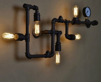 water pipe wall lamp vintage aisle lamp loft iron wall lamp perfectly matching e27 edison incandescent light bulb
